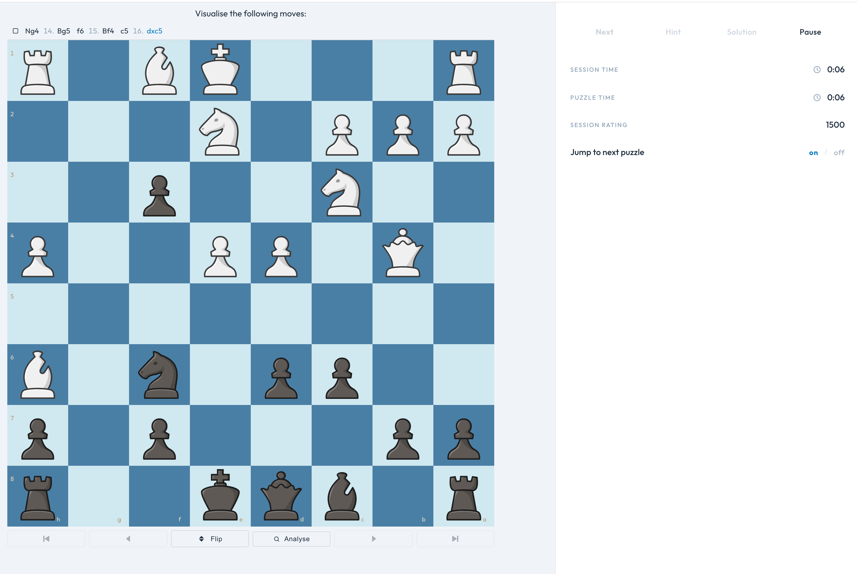A visualisation puzzle: play three moves in your head, then find the tactic
